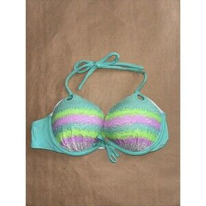 Victoria’s Secret Push Up Bikini Top Size 36B Multicolor Sequins